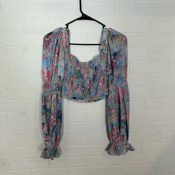 NWT Sugar Thrillz Baroque Pattern Puff Sleeve Crop Top - Picture 4 of 6